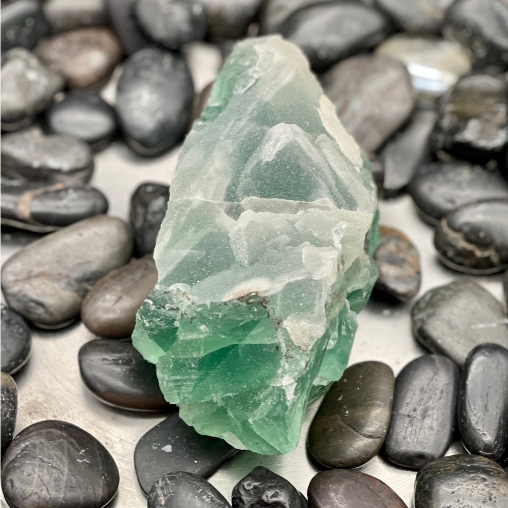 Green fluorite crystal cluster